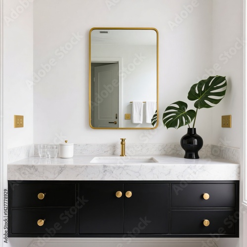 Bathroom mirror and sink scene