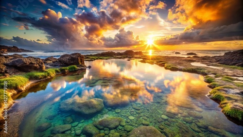 Coastal Tide Pool Reflecting Sunset Sky