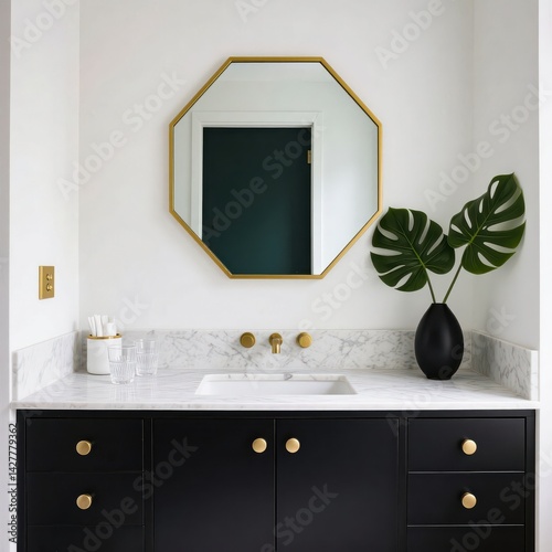 Bathroom mirror and sink scene
