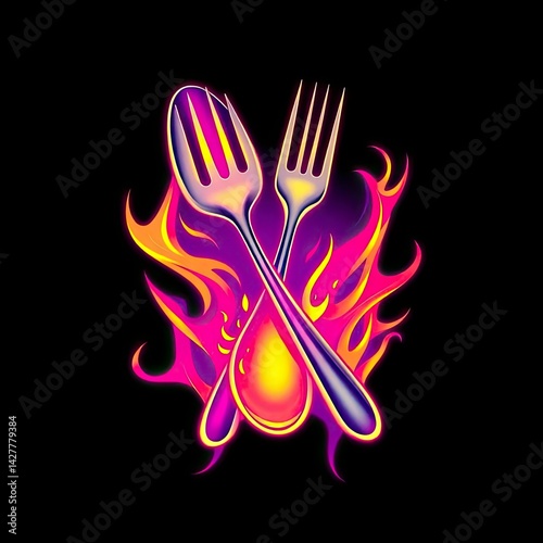 spoon and fork ikon vector illustration logo design, generative white ai