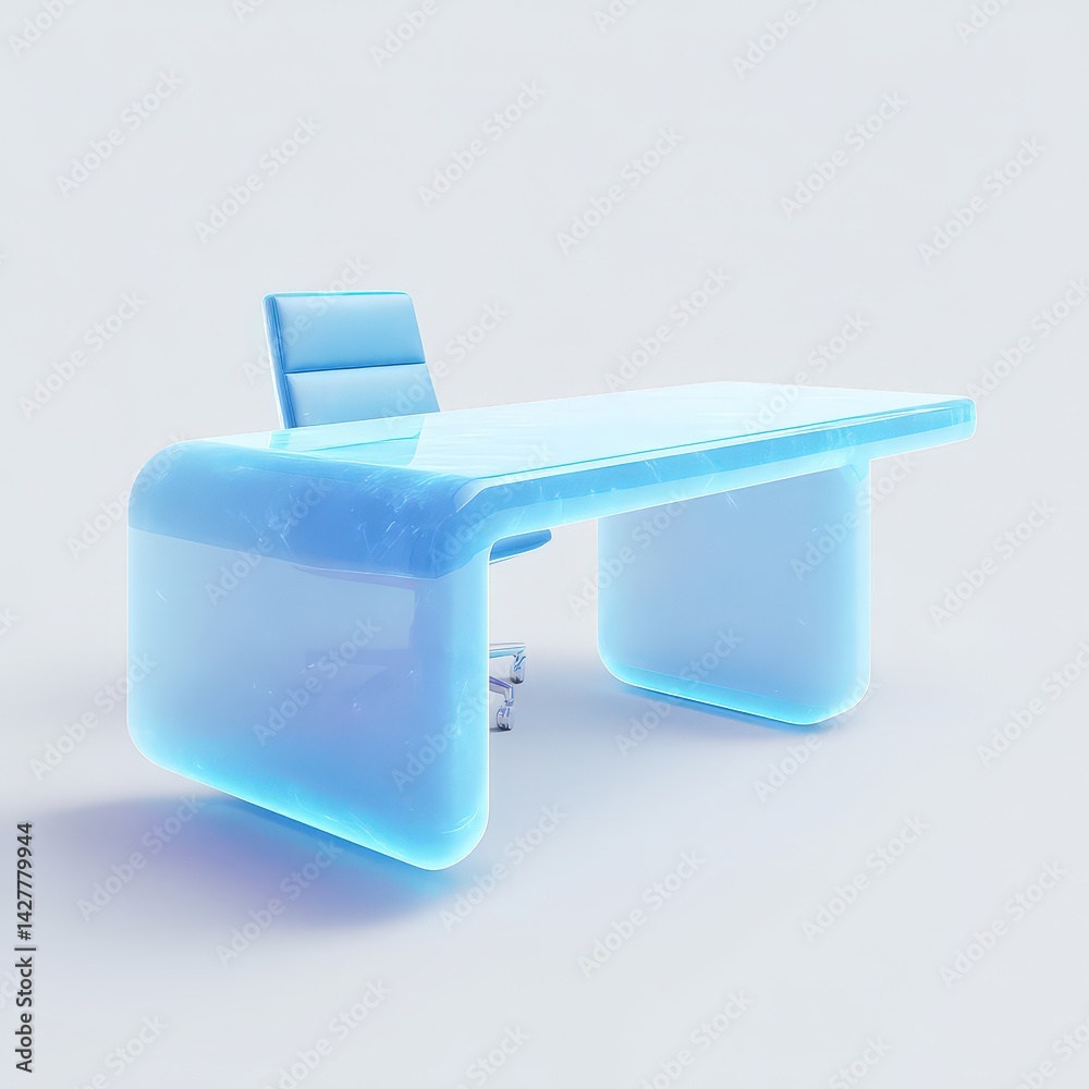 Futuristic office desk with multiple holographic displays