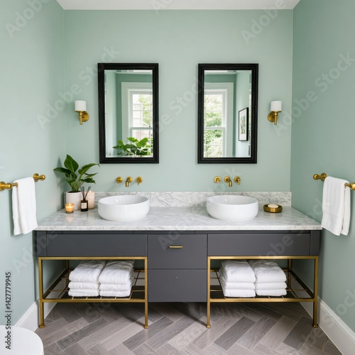 Bathroom mirror and sink scene
