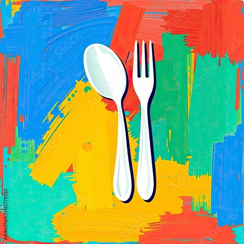spoon and fork ikon vector illustration logo design, generative white ai