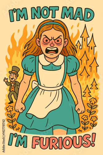 Cartoon Woman Being Furious in Front of Forest Fire Illustration