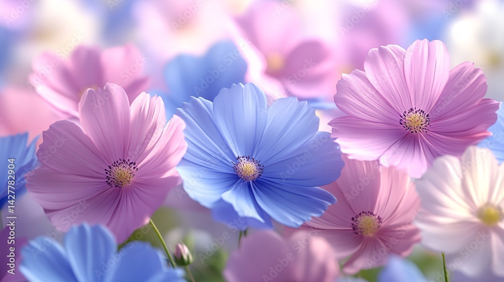 Fototapeta premium pink and blue anemone flowers blooming in soft focus