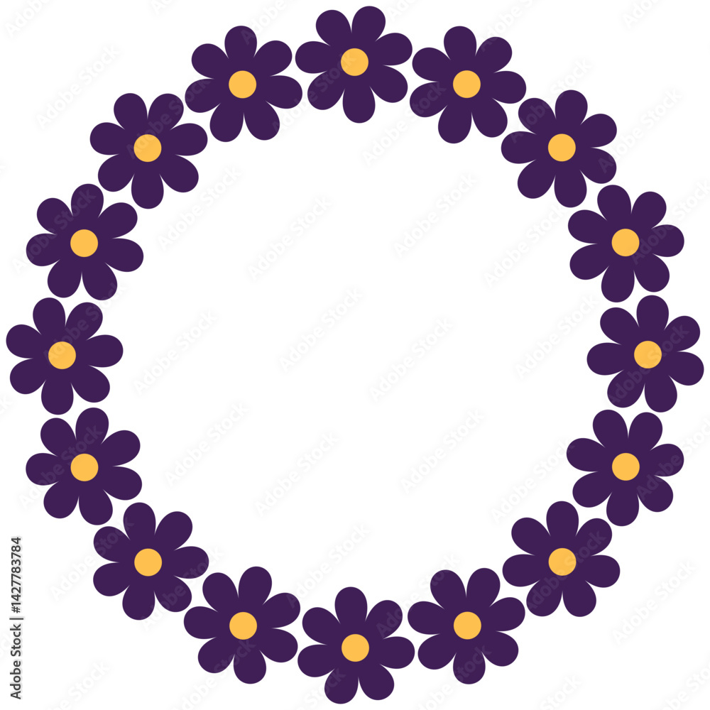 Groovy style flowers circle frame, wreath. Simple flowers minimalistic style. Geometric flower. Vector illustrations. Retro bright flowers Groovy style flowers circle frame, wreath. Simple flowers minimalistic style. Geometric flower. Vector illustrations. Retro bright flowers