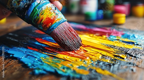 Vibrant paint application by artist studio art demonstration creative environment close-up view color exploration
