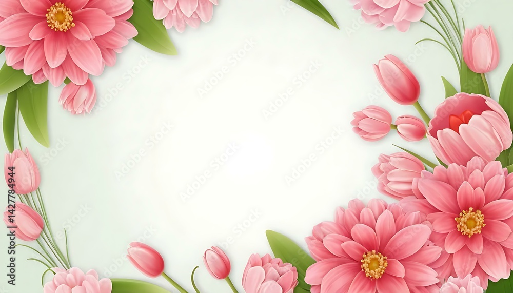 Obraz premium International Mother's Day background with pink flowers and writing paper