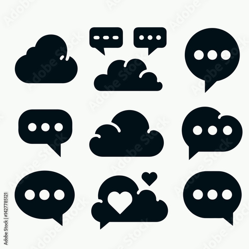 very simple flat and single minimalist Chatbubbles Silhouettes in black on a white background