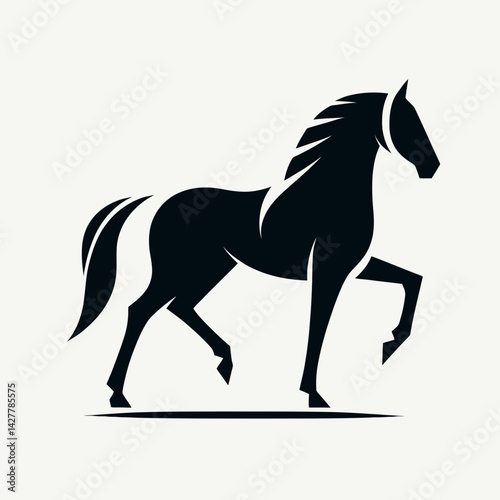 very simple flat and single minimalist Stick Horse Silhouettes in black on a white background