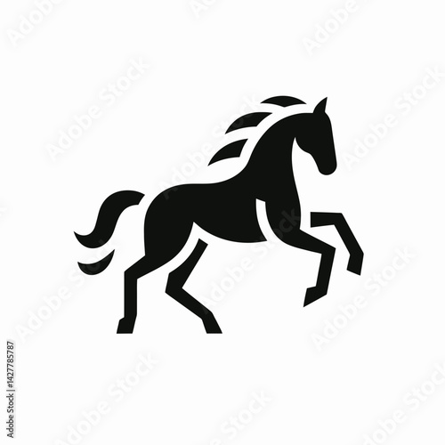 very simple flat and single minimalist Stick Horse Silhouettes in black on a white background