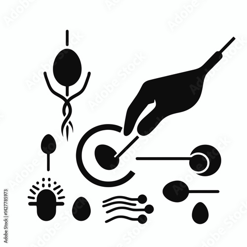 very simple flat and single minimalist Fertilization Silhouettes in black on a white background