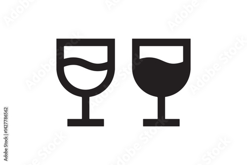 Wine glass icon set solid and outline Vector