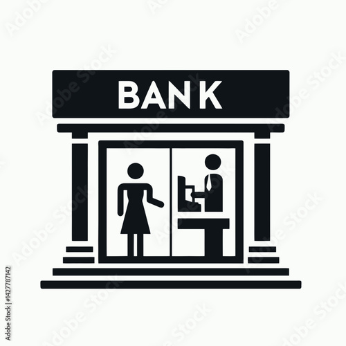 very simple flat and single minimalist Banks DriveUp Service Silhouettes in black on a white background