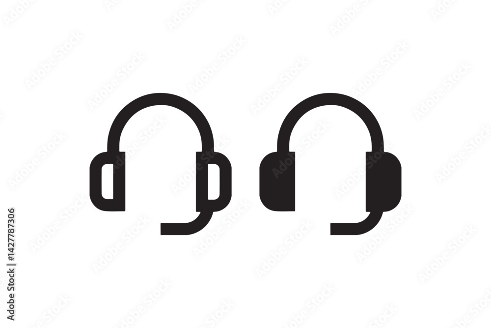 Headset with microphone icon in outline and solid Vector Headset with microphone icon in outline and solid Vector