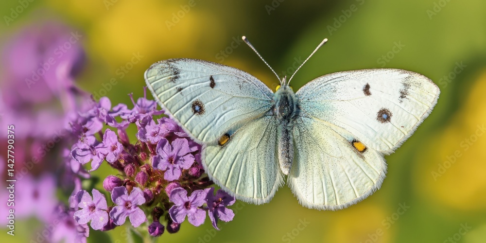 A detailed macro photo of a butterfly perched on a colorful wildflower. A detailed macro photo of a butterfly perched on a colorful wildflower.