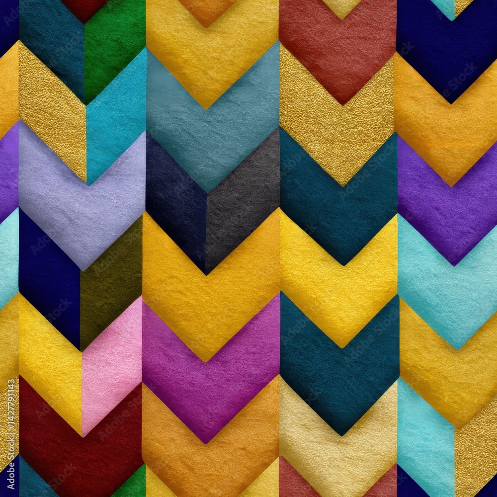 Fototapeta premium Colorful chevron pattern with a textured, artistic finish. Seamless Pattern.