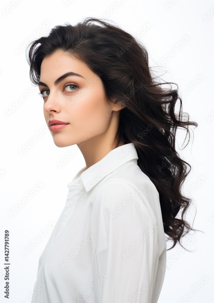 side view beautiful female model in white background side view beautiful female model in white background