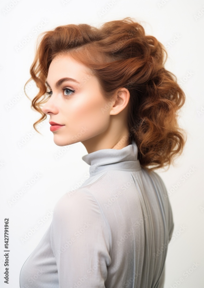 side view beautiful female model in white background side view beautiful female model in white background