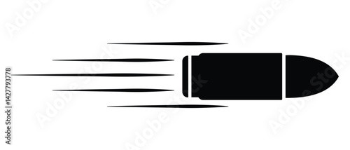Flying bullet icon, vector logo. bullet shooting icon.  Attribute of war and hostilities. collection of flying bullet silhouettes. Bullet icon, logo. vector illustration. 