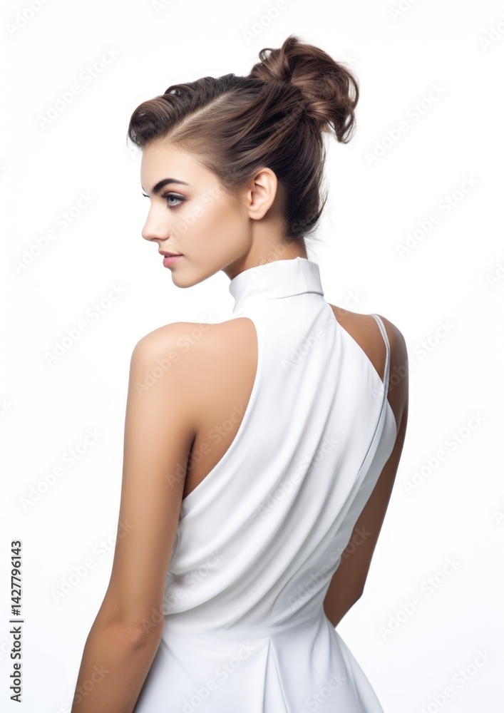 Fototapeta premium side view beautiful female model in white background