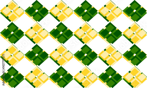 layers mosaic green and yellow background, seamless geometric with dot diamond checkerboard pattern repeat and seamless replete image design for fabric printing or vintage theme wallpaper 80's year