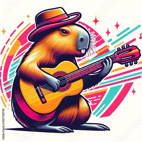 Cartoon Capybara Playing Music
