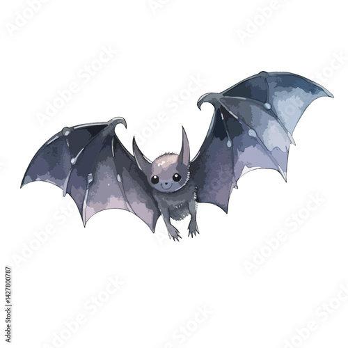 A bat flying against a full moon cute watercolors illustration on white background