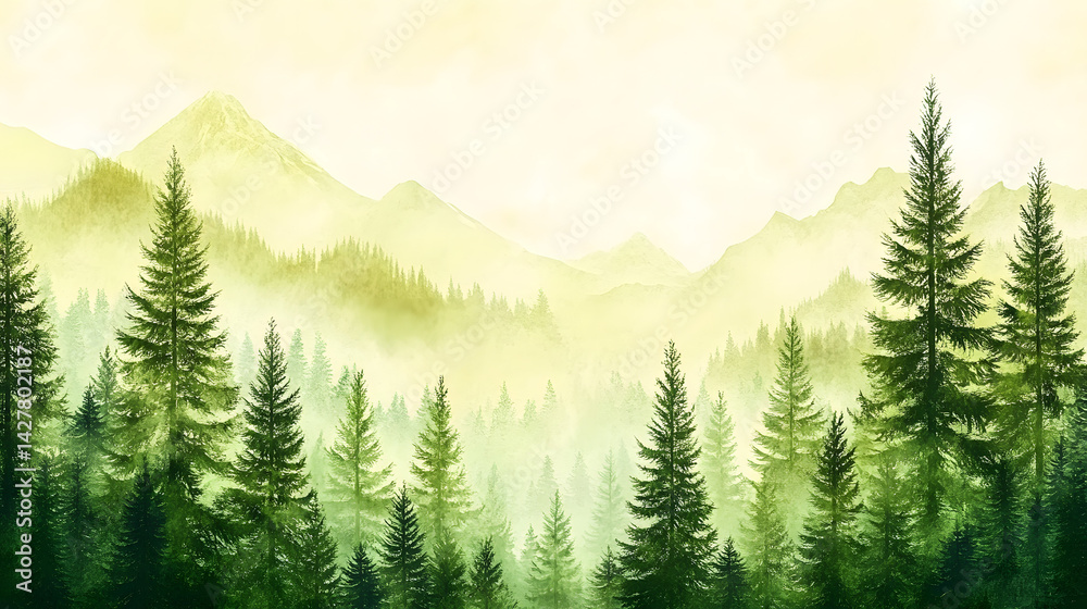Fototapeta premium Misty Mountains, Green Forest