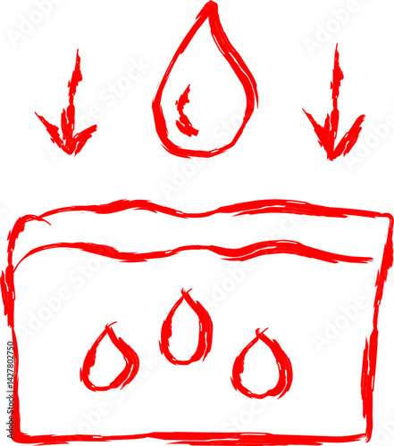moisturising icon in scribble style. red line scribble icon