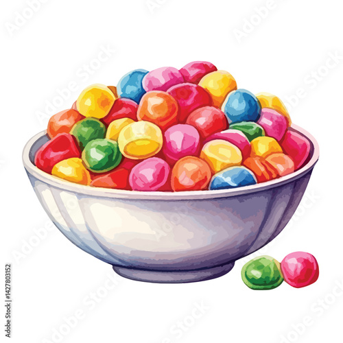 A bowl of candy cute watercolors illustration on white background
