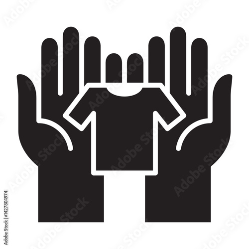 Two hand giving cloth icon. Symbol of fundraising, compassion, philanthropy, giving, care, humanity. Vector illustration.