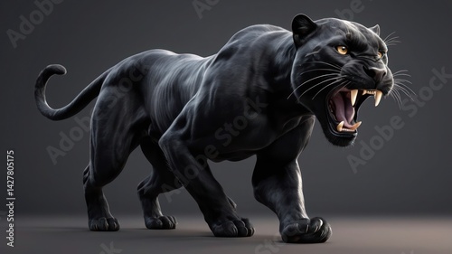 3d illustration of a fierce black panter
