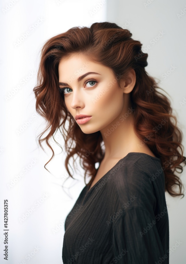 side view beautiful female model in white background side view beautiful female model in white background