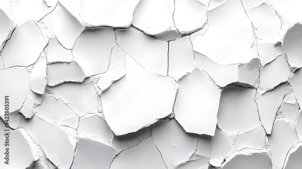 Close-up abstract digital image of cracked white surface texture on horizontal pure white background Close-up abstract digital image of cracked white surface texture on horizontal pure white background