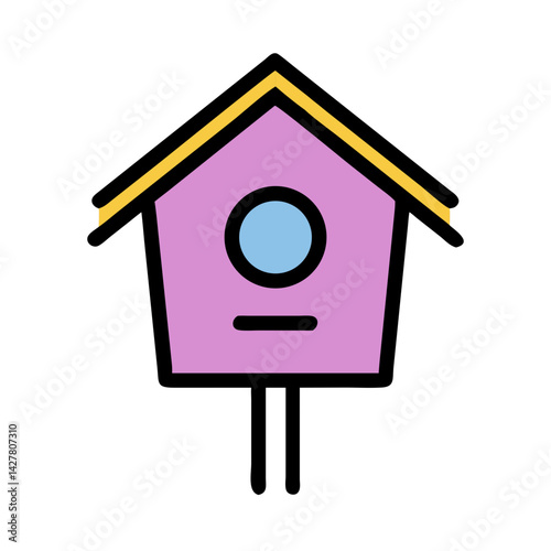 Pink birdhouse icon in cartoon flat style