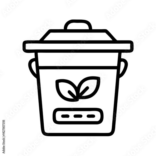 Compost bin icon with leaf symbol in outline eco style