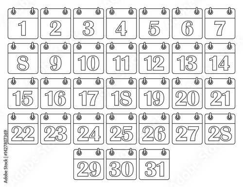vector calendar icon up to 31 days with line art style