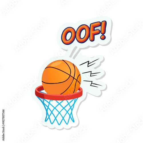 Basketball hitting rim with OOF text comic style