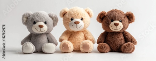 Plush toys sitting upright, soft fabric detail, clean white background