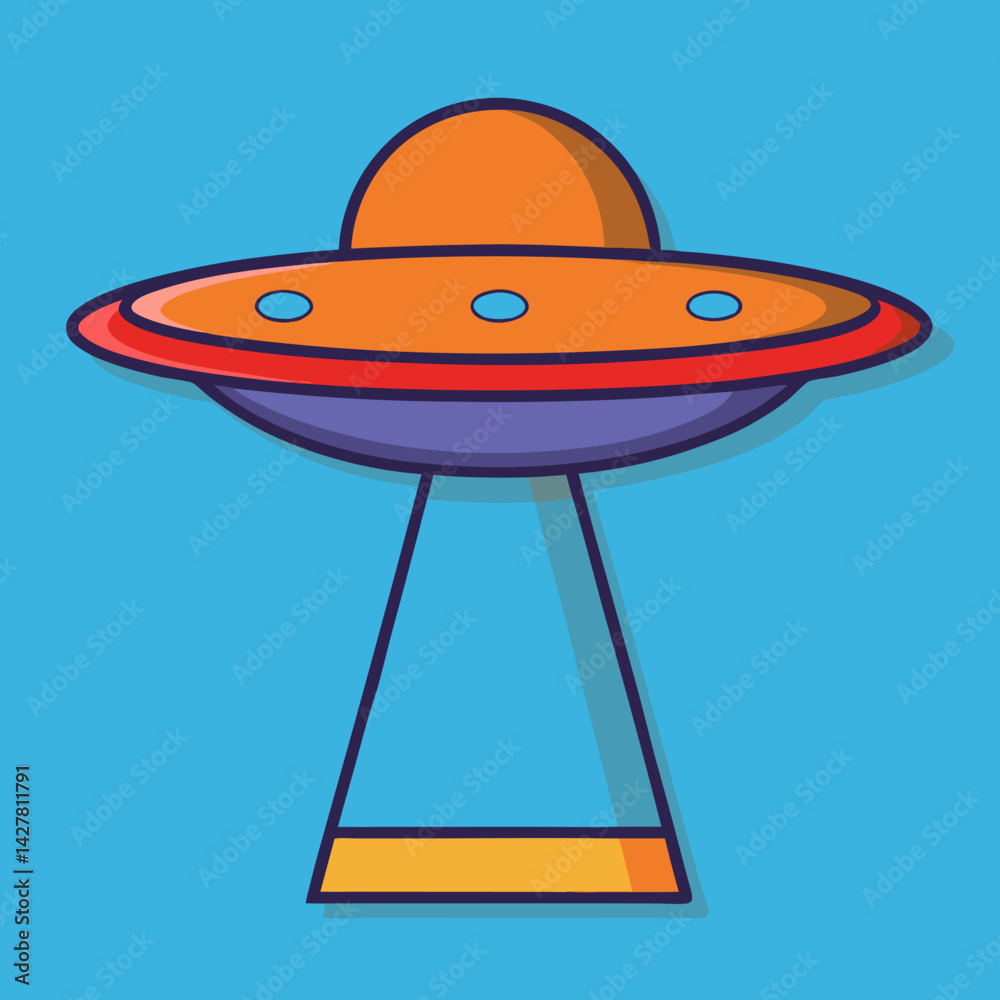 Simple Cartoon UFO with Orange Dome and Blue Background Illustration Simple Cartoon UFO with Orange Dome and Blue Background Illustration