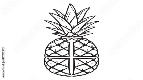 Pineapple line art hand drawn tropical fruit minimalist wall illustration