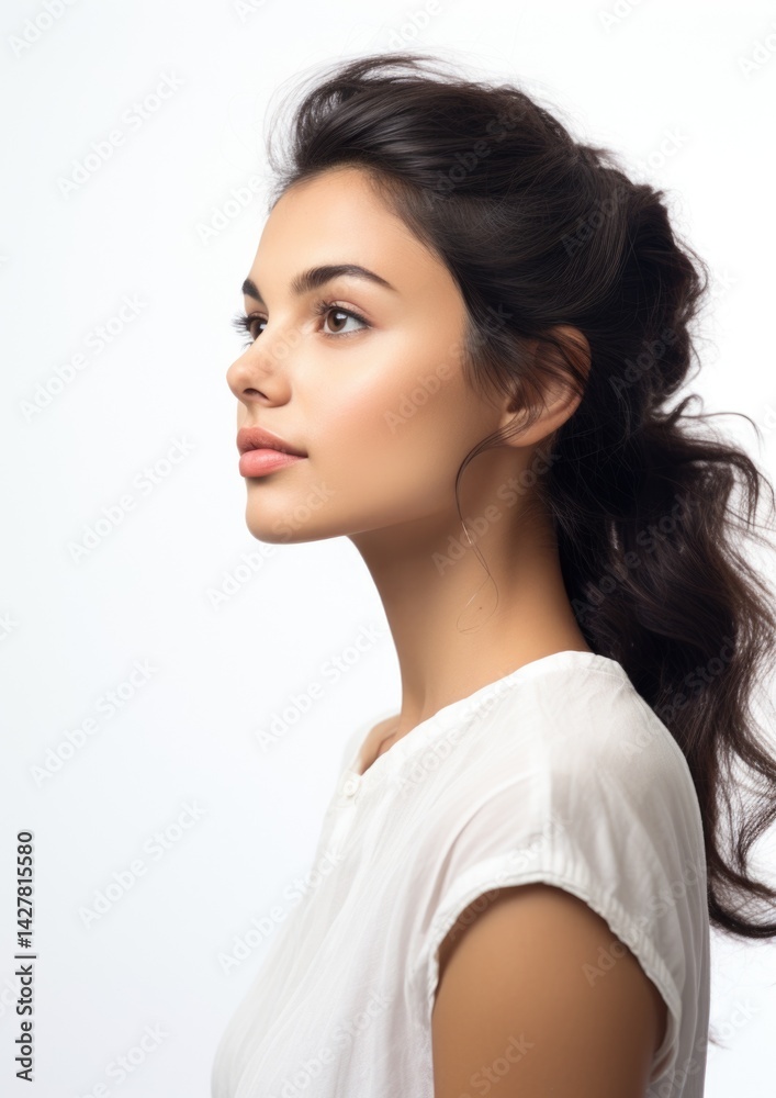 Naklejka premium side view beautiful female model in white background