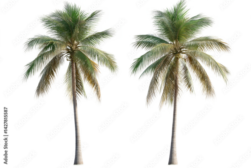 Obraz premium Two Coconut Tree PNGs with White Border – Isolated on Transparent Background