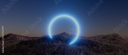 Tableau sur toile A glowing neon circle is in the middle of a field