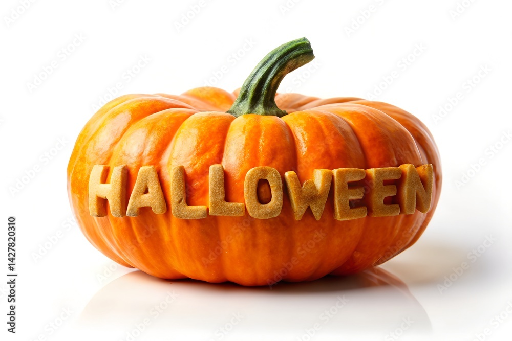 Carved Halloween Pumpkin on White Background