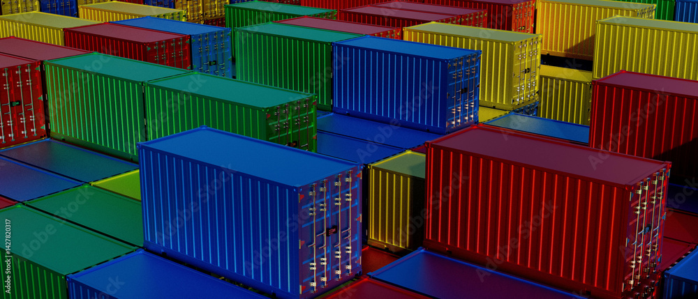 A bunch of colorful shipping containers stacked on top of each other