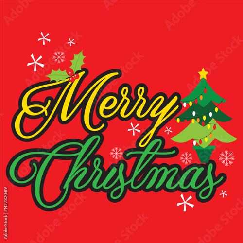 Merry Christmas Text For Christmas Card, Gift Bag Or Box Design