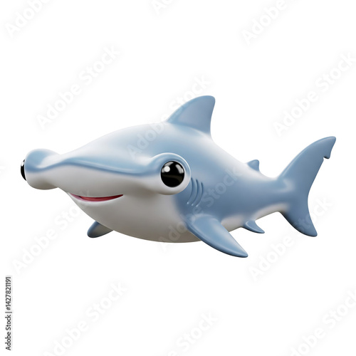 Adorable cartoon hammerhead shark swimming playfully in a bright ocean scene