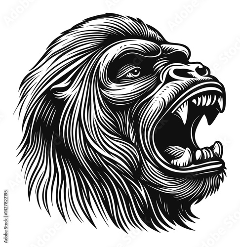 Wallpaper Mural Detailed Black and White Engraving of a Roaring Gorilla Face Torontodigital.ca
